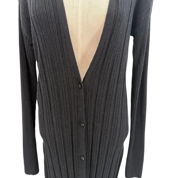 Free People Skylight Ribbed Longline Cardigan Black Button Front Small‎ - Image 5