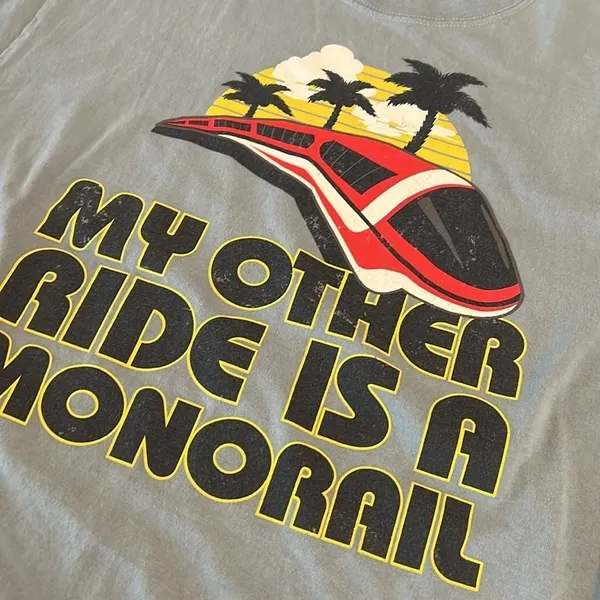 Disney‎ Parks My Other Ride Is A Monorail T-Shirt Light Blue Large Hanes Unisex - Image 2