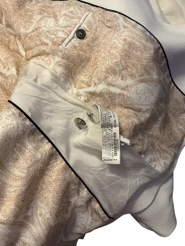 Zara Woman White Textured Piqué Blazer Paisley Lining Silver Crest Button Size XL - Image 5