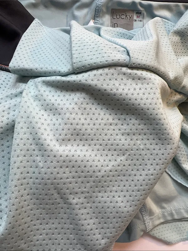 Lucky in Love Light Aqua Blue Ruffle Tennis Skirt with Charcoal Waistband - Image 6
