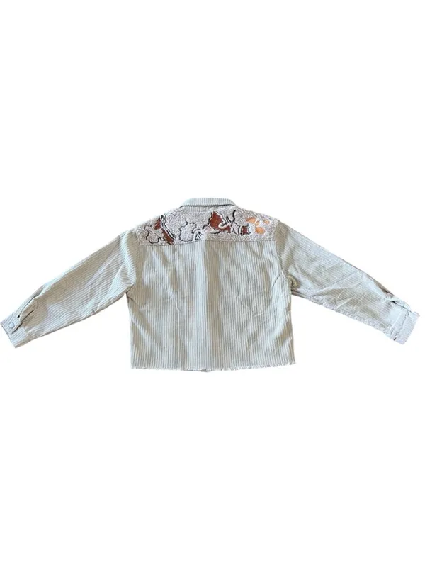 $80 NWT blue b Cream Embroidered Corduroy Fray Edge Western jacket M - Image 5