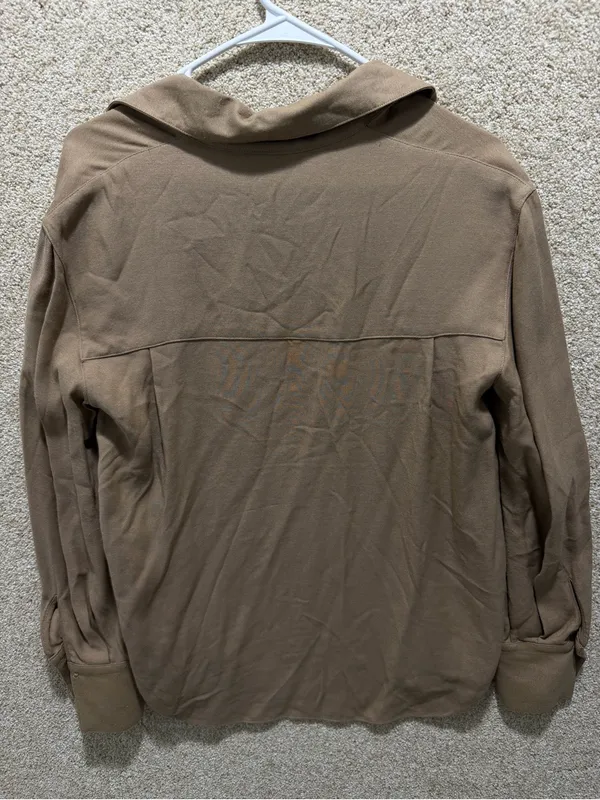 Vince button down shirt long sleeve small tan brown neutral capsule minimal FLAW - Image 2