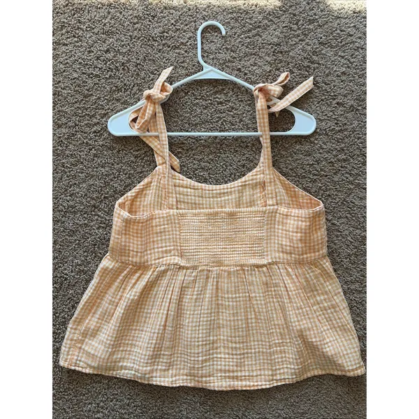 Old Navy Orange Gingham Check Cottage‎ Festival Babydoll Tank Top Shirt Small - Image 5