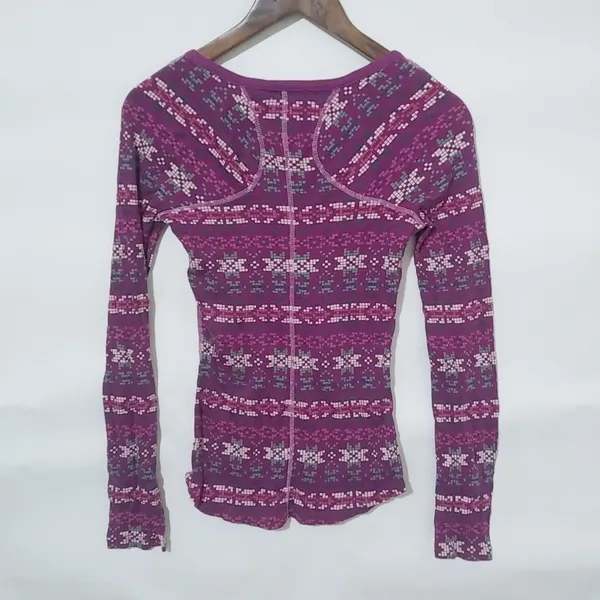 OP S Tribal Snowflake Waffle Long Sleeved Top in Purple - Image 2