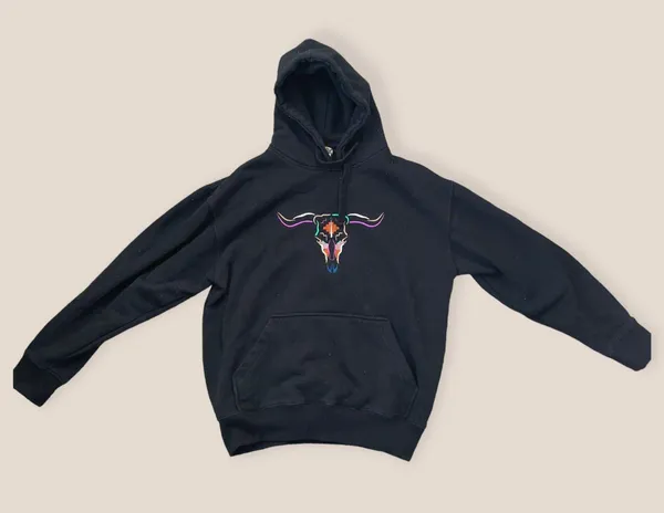 Head Kings Sportswear heavyweight Black Rainbow Embroidered Bulls Western Hoodie - Image 3