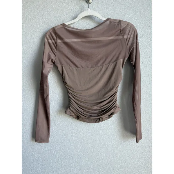 Abercrombie & Fitch Draped Ruched Top Size XS Sheer Mesh Panel Long Sleeve - Image 2