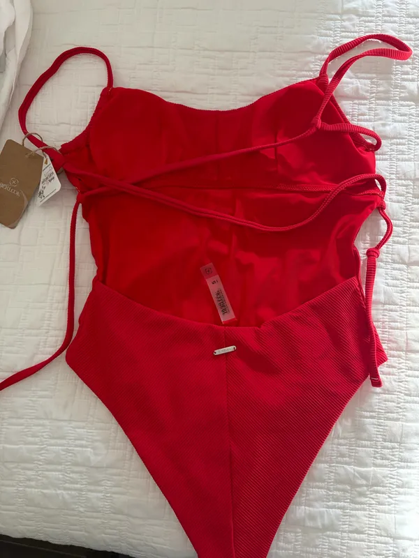 Berlook Red Ribbed One Piece Swimsuit - Image 2