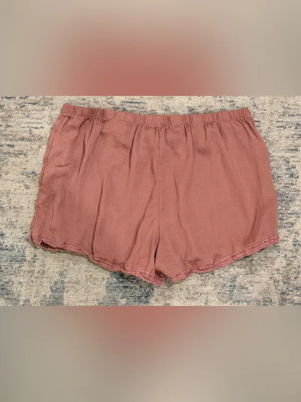 aerie Mauve Elastic-Waist Lounge Shorts with Lace Trim - Image 4