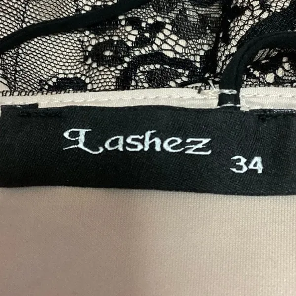 Lashez Black Floral Lace Overlay Spaghetti Strap Zipper Mini Bodycon Dress Sz 8 - Image 4