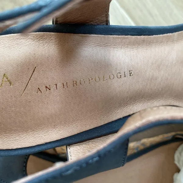 Anthropologie Arden Denim Blue Cork Platform Wedge Leather Sandals Size 9 - Image 6