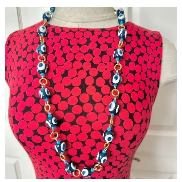 Evil Eye nazar beaded vintage long necklace - Image 2
