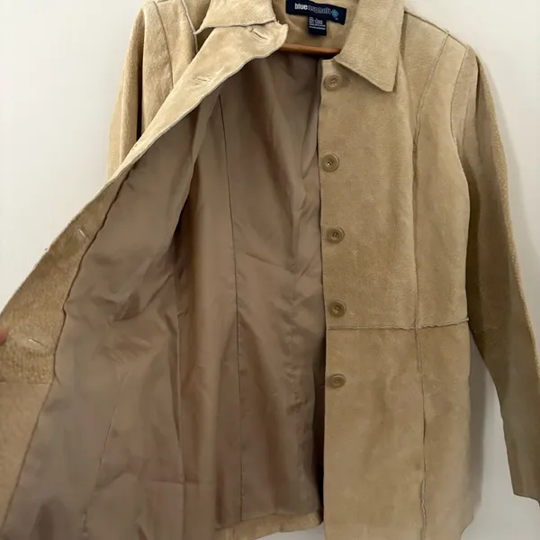 Vintage Y2K Blue Asphalt 100% leather suede jacket tan button front women size L - Image 5