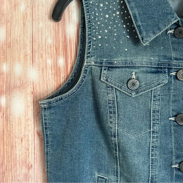 Style & Co Petite Western Festival Rhinestone Jewel Studded Denim Vest Size MP - Image 4