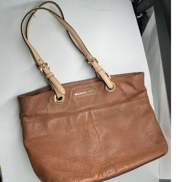 brown pebbled leather Michael Kors Bedford tote bag purse laptop shoulder gold - Image 6