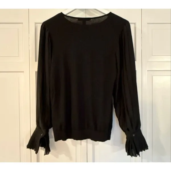 Lauren Ralph Lauren black elegant georgette sleeve sweater top small - Image 5