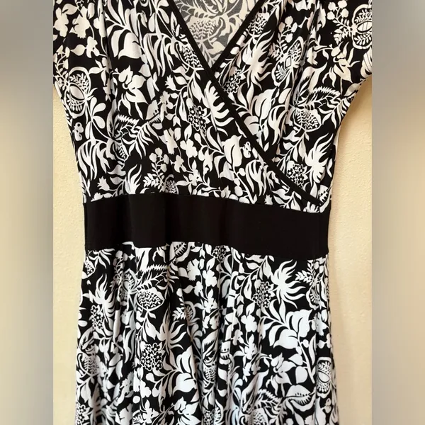 Vintage Y2K Dark Floral Dress M Witchy Romantic Fit Flare Black White - Image 5
