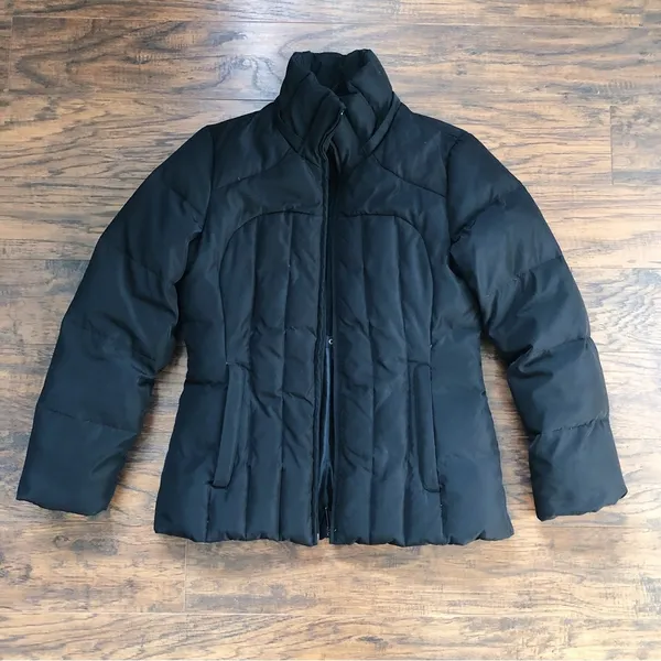 Calvin Klein • Goose Down Puffer Jacket coat black quilted faux fur trim hood - Image 2