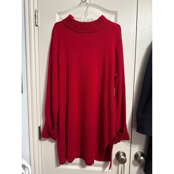 Chicos Red Tunic Sweater Side Slit Winter Holiday Office Minimalist Preppy - Image 2