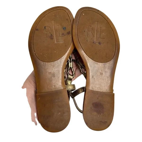 Lauren Ralph Lauren Metallic Bronze Braided Strappy Thong‎ Sandals Size 6B - Image 8