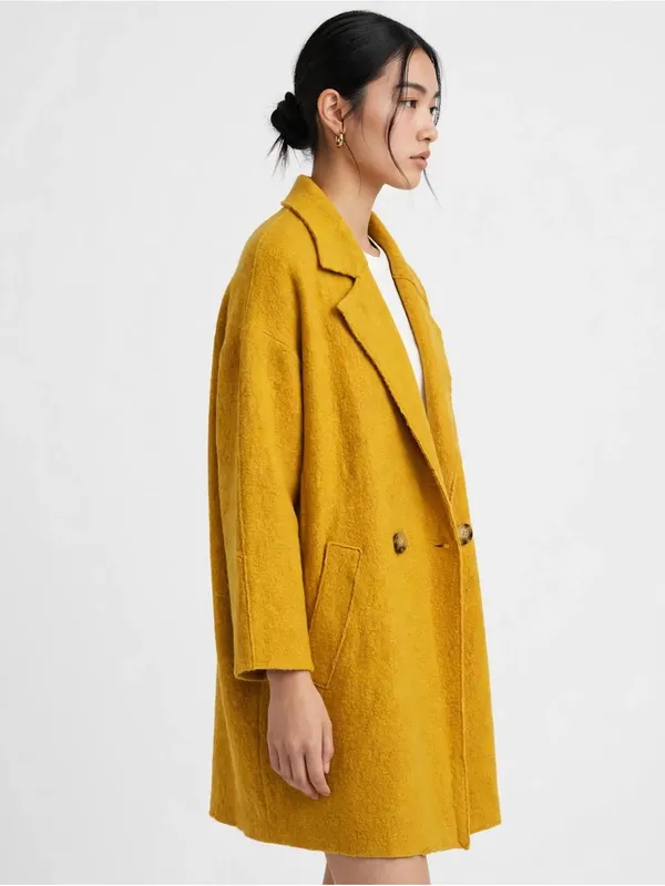 Forever 21 Contemporary Mustard Yellow Wool-Blend Double-Breasted Coat - Image 6