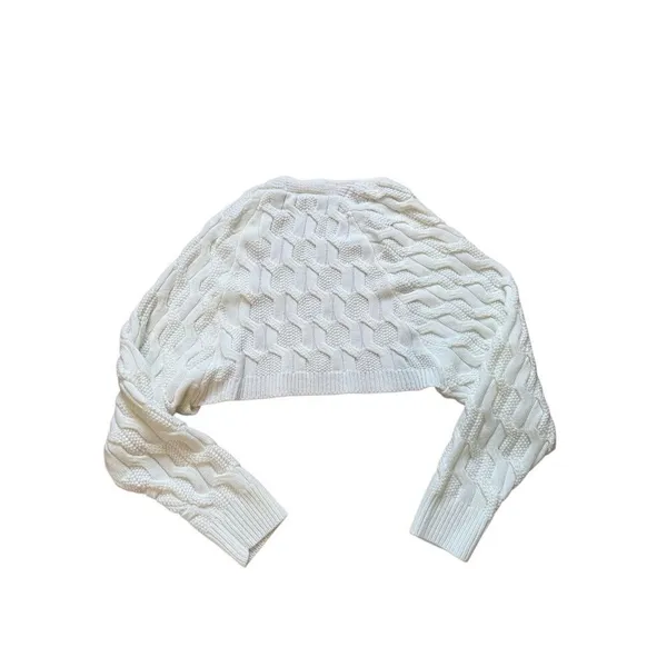 SHEIN Y2K style cable knit long sleeve shrug bolero sweater cream small - Image 3