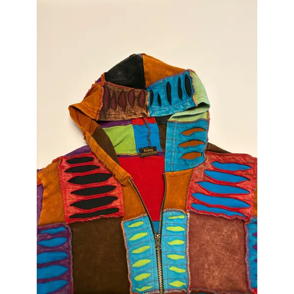 Rising International Patchwork Hoodie Women Large Multicolor Razor Cut Boho Zip - Image 2