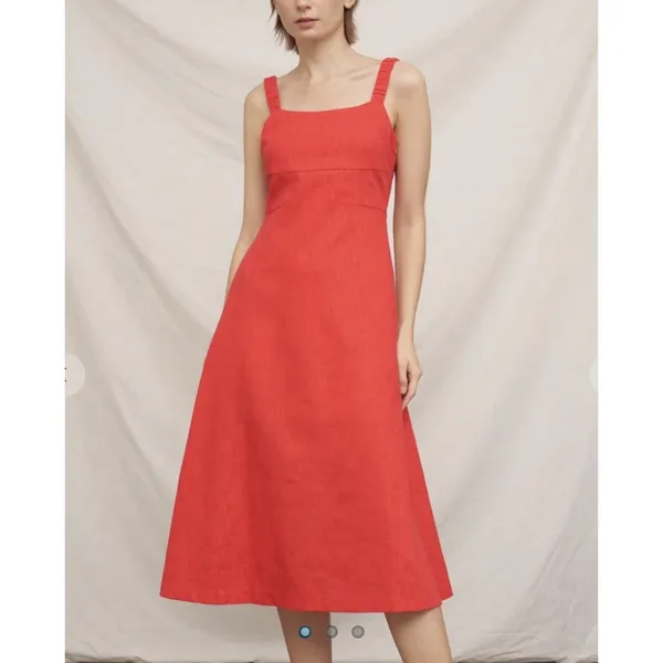 En Creme‎ Red Open Back Midi Dress Square Neck Ramie Cottagecore Boho Sz S - Image 2