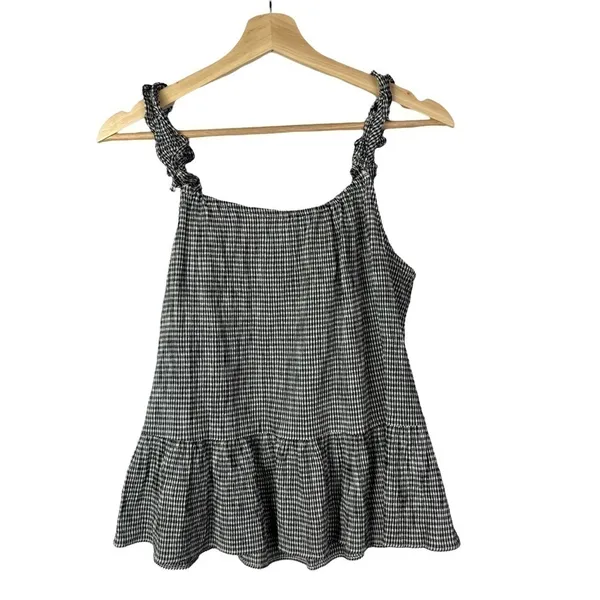 Madewell Ruffle Strap Cami‎ Black & White Gingham Plaid Tank Top 4 - Image 4