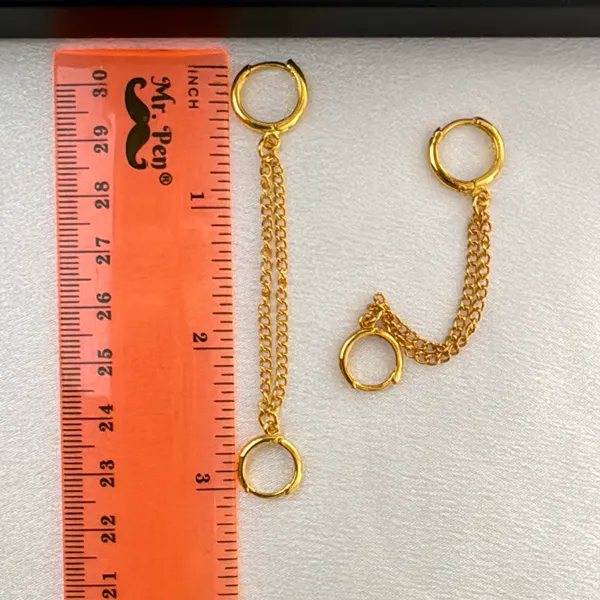 Double Piercing Dangle Chain Earrings for Women Gold - Image 4