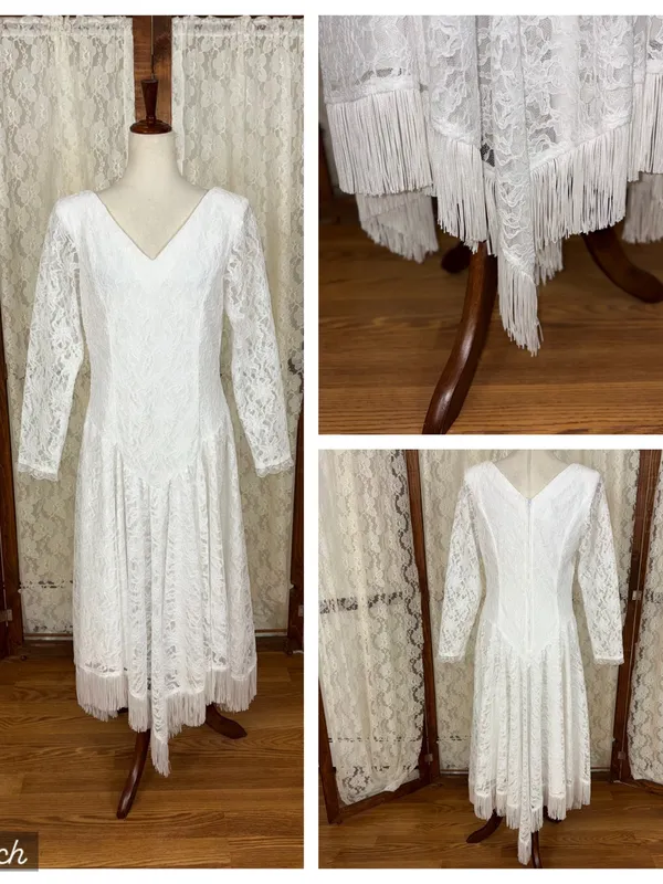 Beautiful Vintage 90s Western Collection Tea Length Wedding Dress - Image 2