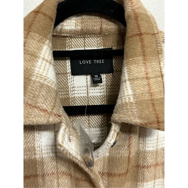 NEW Fall Plaid Cropped Button Down Shacket in Ivory/Tan Clay - Size M - Image 4
