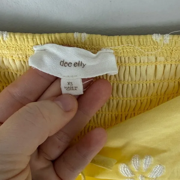 Dee Elly Yellow White Daisy Smocked Puff Sleeve Mini Babydoll Dress - Image 2