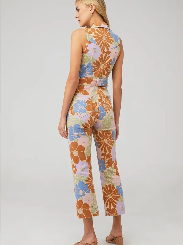 Show Me Your MuMu Floral Zip Jacksonville Jumpsuit in Blue, Tan & Lavender - Image 4