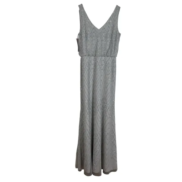 BHLDN NWT Light‎ Gray Chevron Beaded Gown Size 2 - Image 3