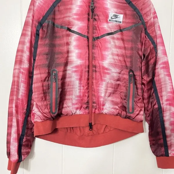 Nike International Women’s Sheer Mesh Bomber Jacket Red Black Size S - Image 5