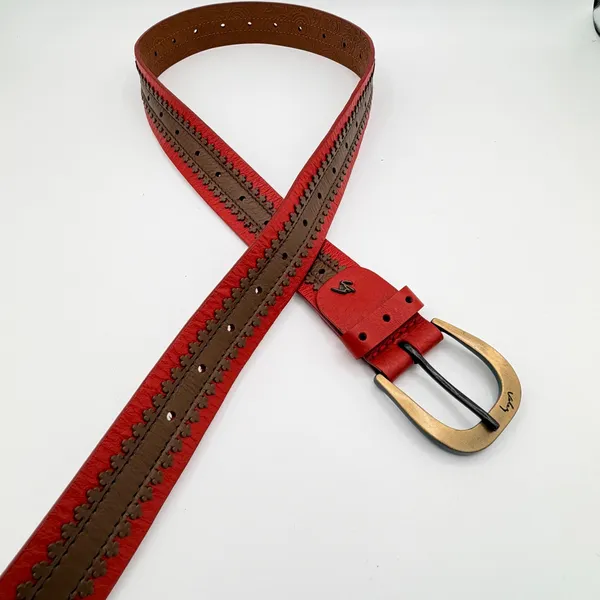 Velez Artisan Leather Belt Size XL Red Brown Western Artisan Boho Folk Columbia - Image 12