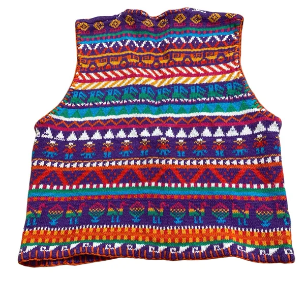 Unique Vintage Rainbow 3D Knit Embroidered Button Up Sweater Vest Grannycore - Image 5