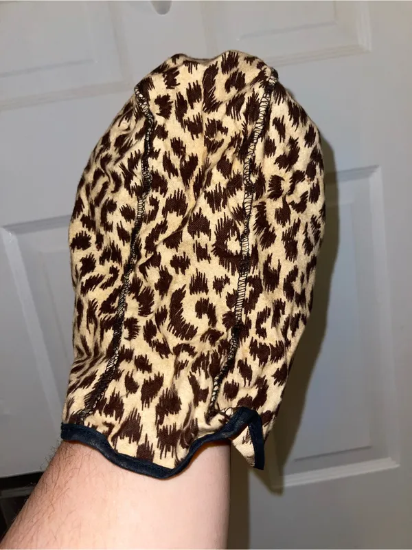 Leopard Print Fuzzy Balaclava/Bathing Hat - Brown & Cream - Image 3