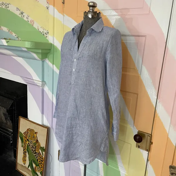 Harshman Collette Tuckernuck Stripe Tunic Shirt Dress 100% Linen Sz XS 🧡🎀 - Image 5