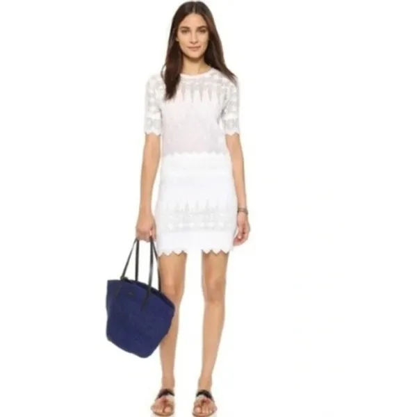 Ulla Johnson Viola White Cotton Lace Embroidered Crew Neck Mini Dress Size S 4 - Image 15