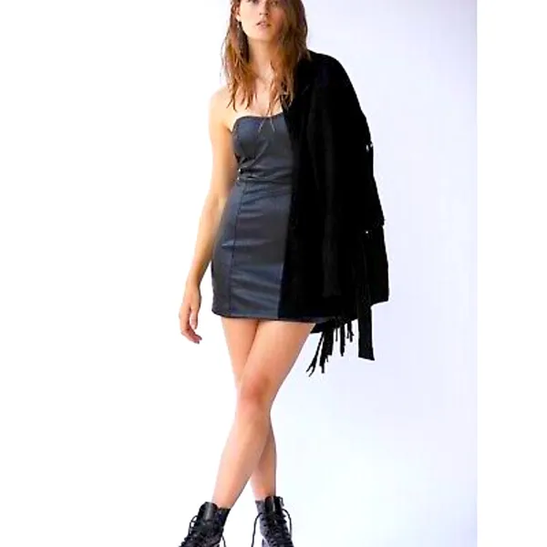 Free People Feel the Vibe Faux Leather Strapless Bodycon Slip Dress Size Small - Image 4