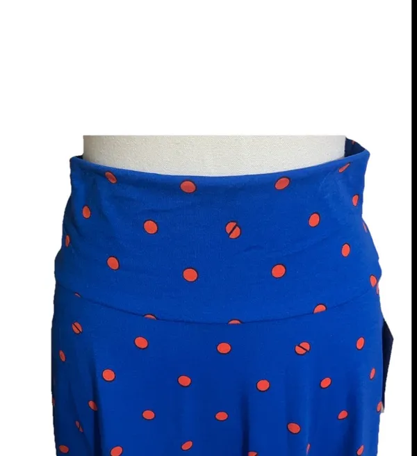 LuLaRoe A-Line Skirt Sz L AZURE Polka Dot Print Closet Staple Feminine Flowy - Image 3