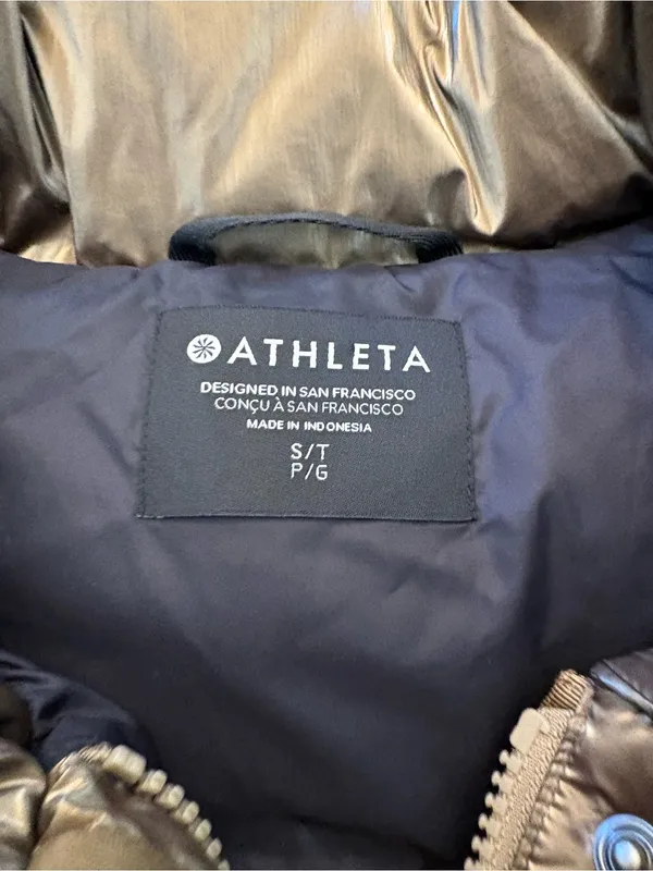 Athleta Downtown Metallic Vest Womens S Bronze Gold Down Puffer Quilted - Image 5