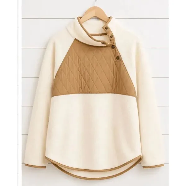J.Crew white fleece quilted snap neck asymmetrical sweater M - Image 2