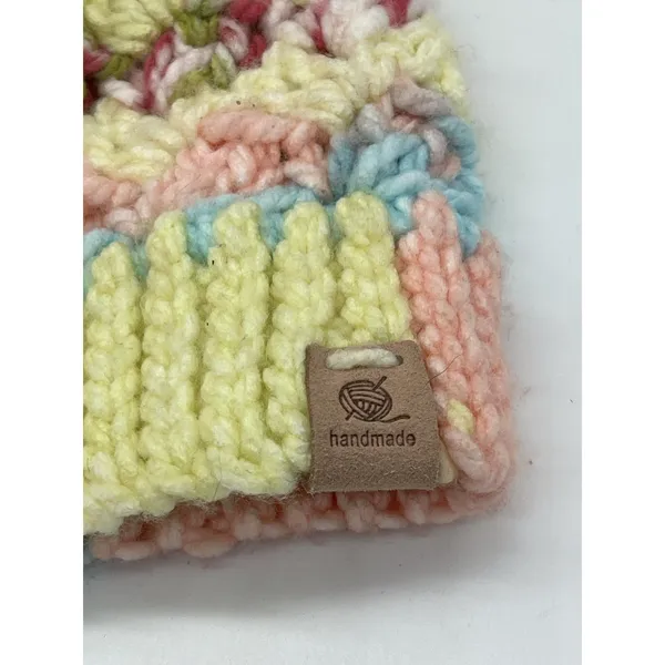 Handmade Knit Hat Beanie Womens One Size Multicolor Pom Bobble Chevron Winter - Image 2