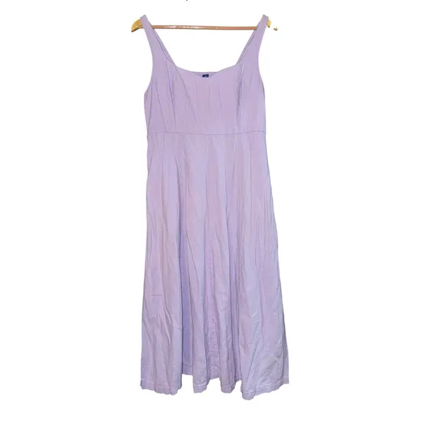 Old Navy Linen Blend Lavender Purple Midi Dress Womens Medium Smocked Sweetheart - Image 2