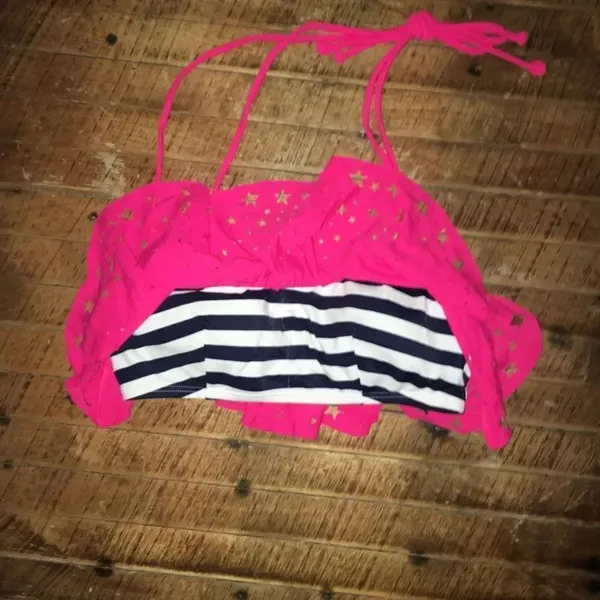 Victoria’s Secret S hot pink cutout overlay stripe bikini top - Image 2