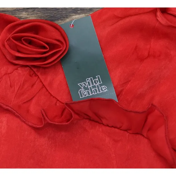 NWT Wild Fable Womens Rosette Mini Babydoll Holiday Dress 91907817 Red 2XS - Image 6