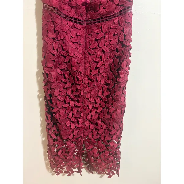 Bardot Gemma Burgundy Lace Halter Midi Dress XS 4 NWT $119 Open Back - Image 12