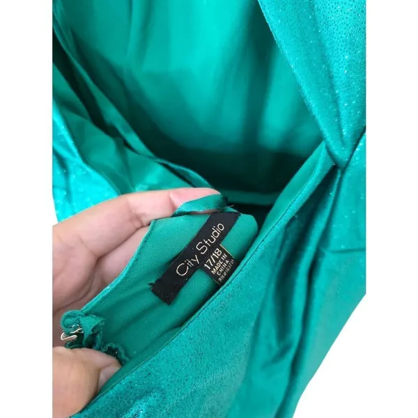 City Studios Junior‎ Glitter Size 18 Jade Green Maxi One Shoulder NEW - Image 7